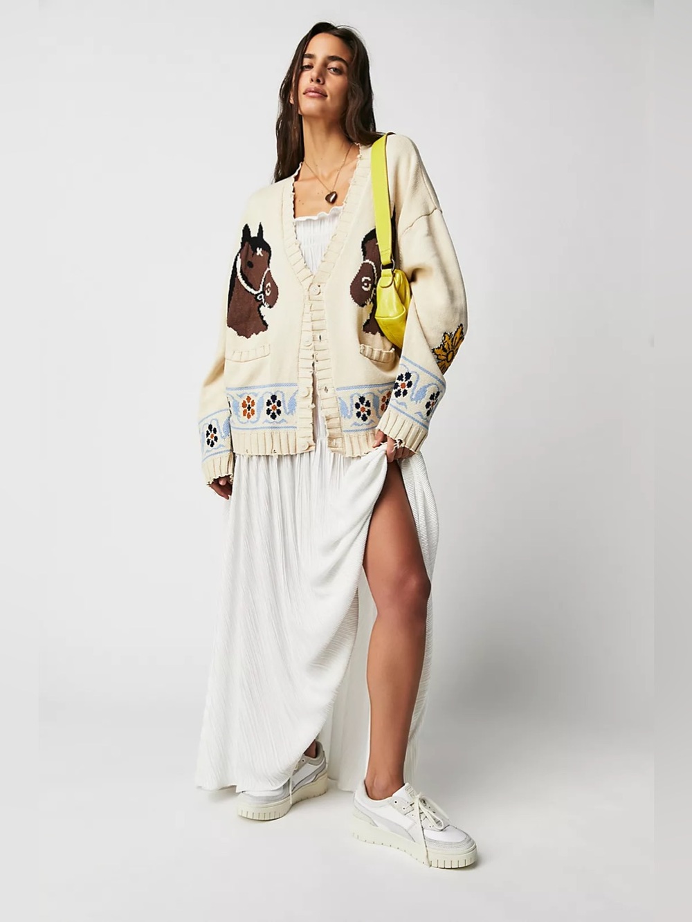 Profound Free People Oversized Floral Knit Horse Distressed Cardigan Size Small - Picture 3 of 12